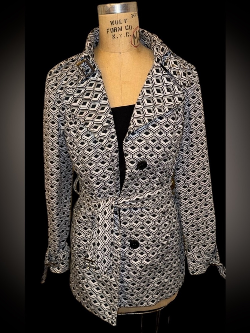 John Richmond Black & White Geometric Trench Coat